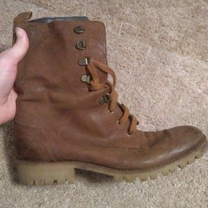 Boutique 9 Moto Brown Lace Up Leather Boots Sz 8.5